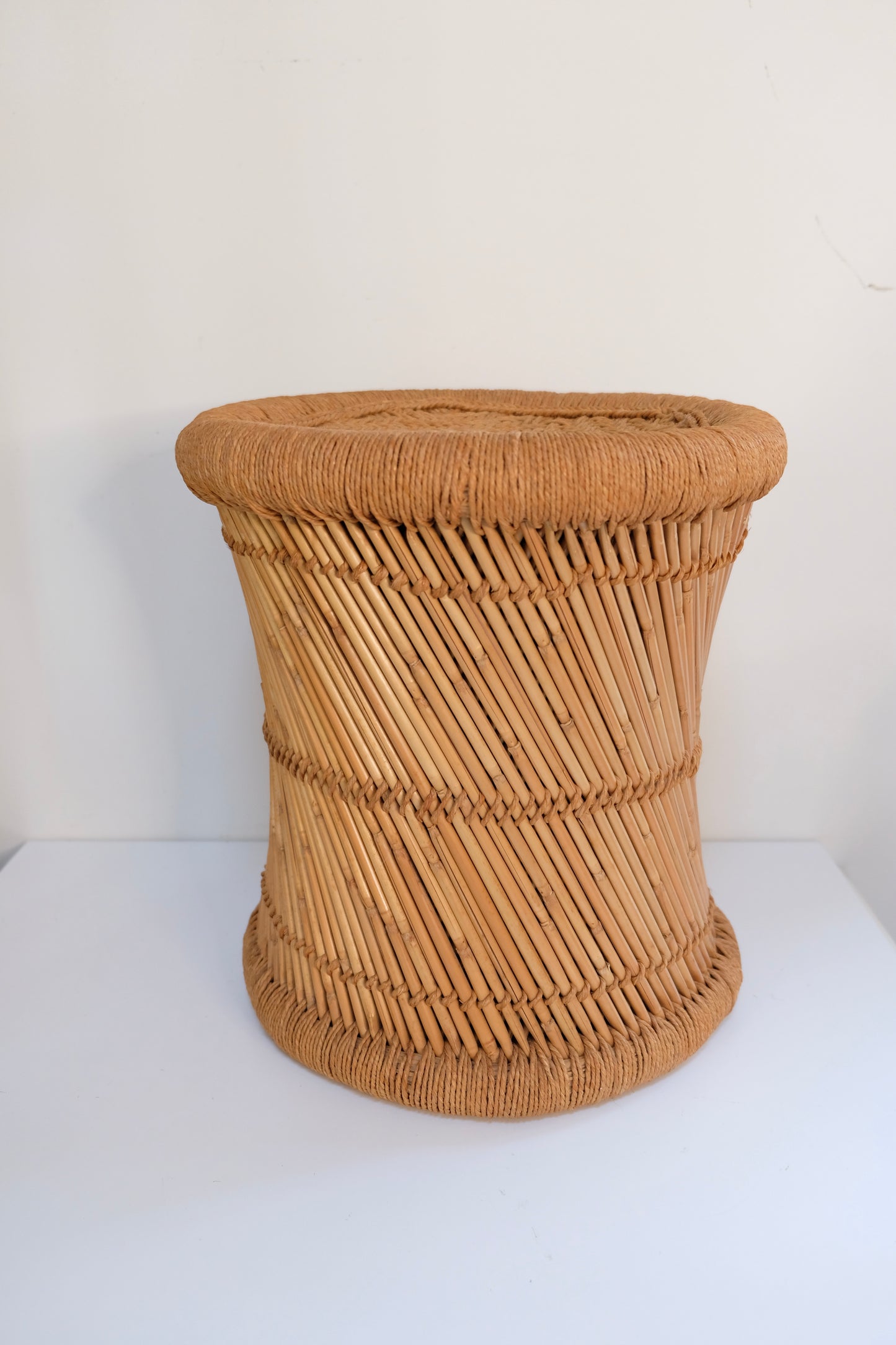 Vintage Jute Wicker Pencil Reed Bamboo Stool/Stands