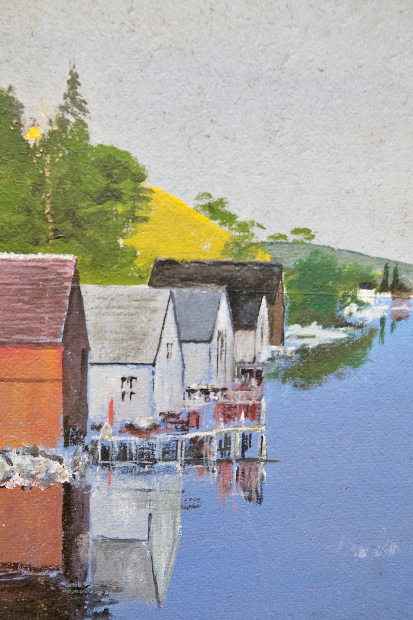 Vintage Oil Painting on Board of a Waterfront NH Town