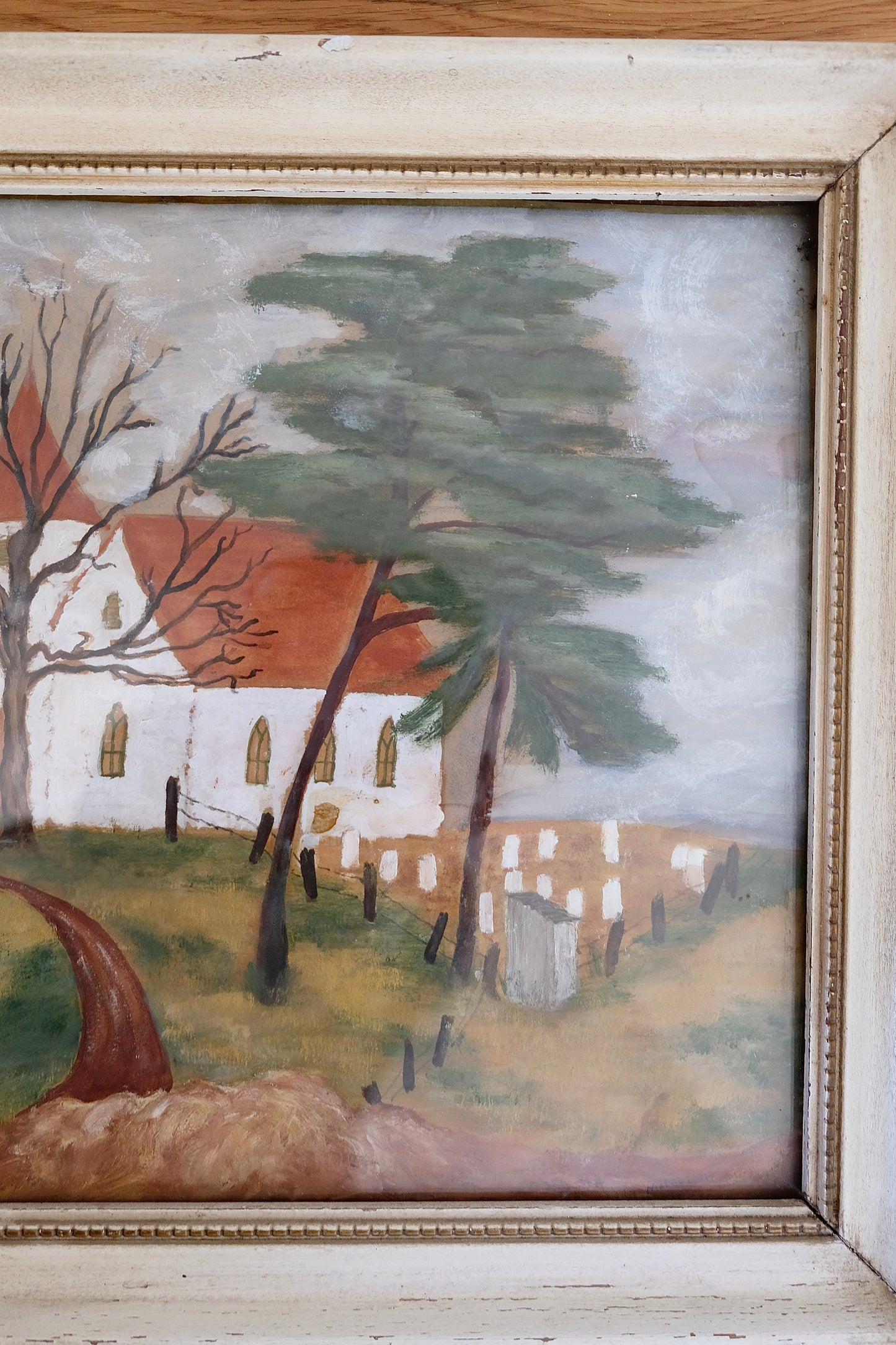 Vintage Signed Mixed Media Folk Art Painting on Paper