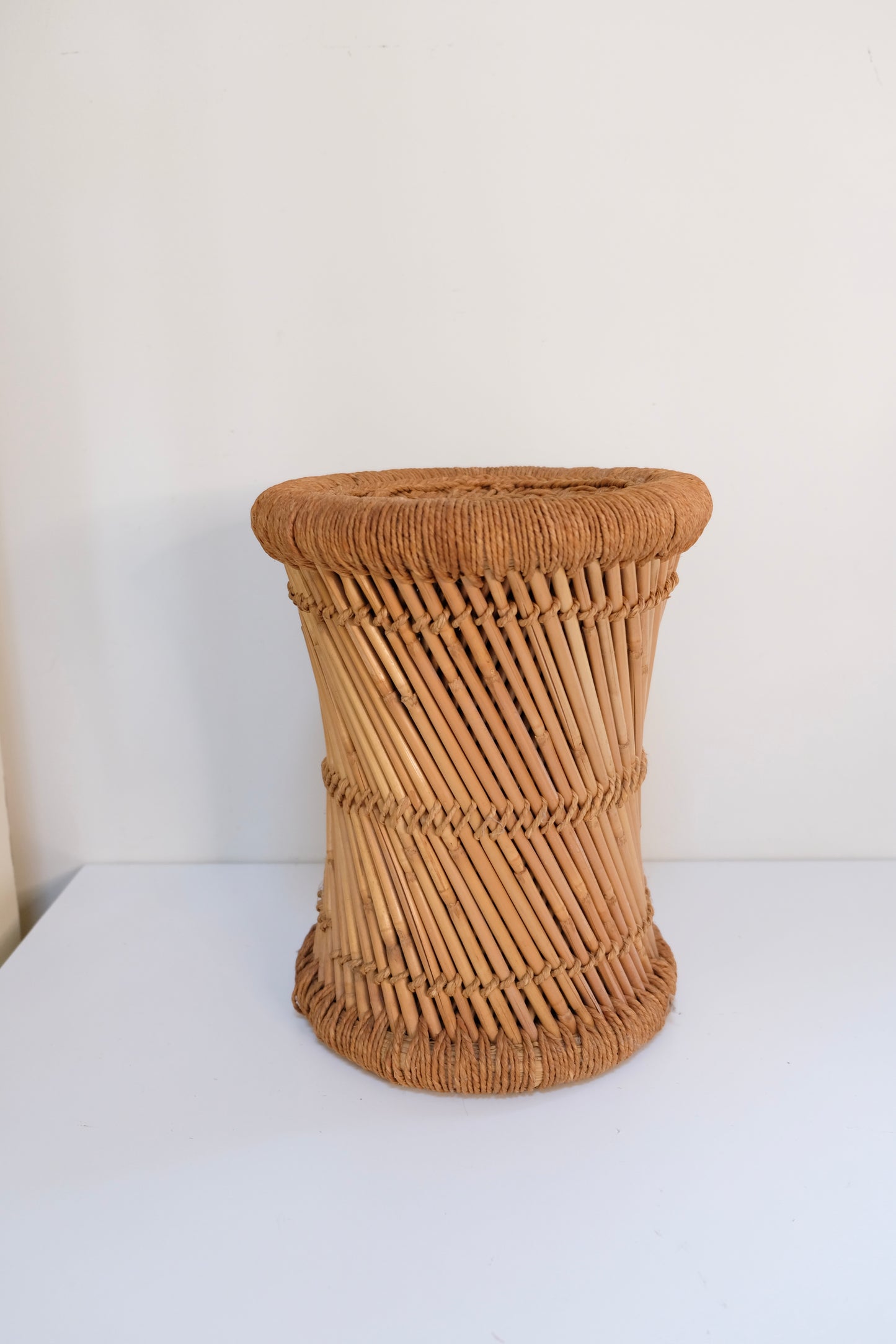 Vintage Jute Wicker Pencil Reed Bamboo Stool/Stands