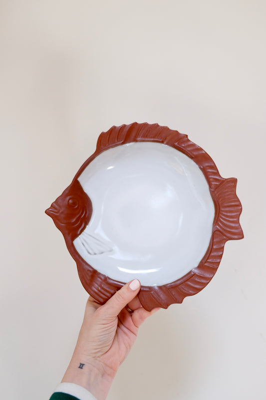 Vintage Ceramic Brown/White Fish Platter