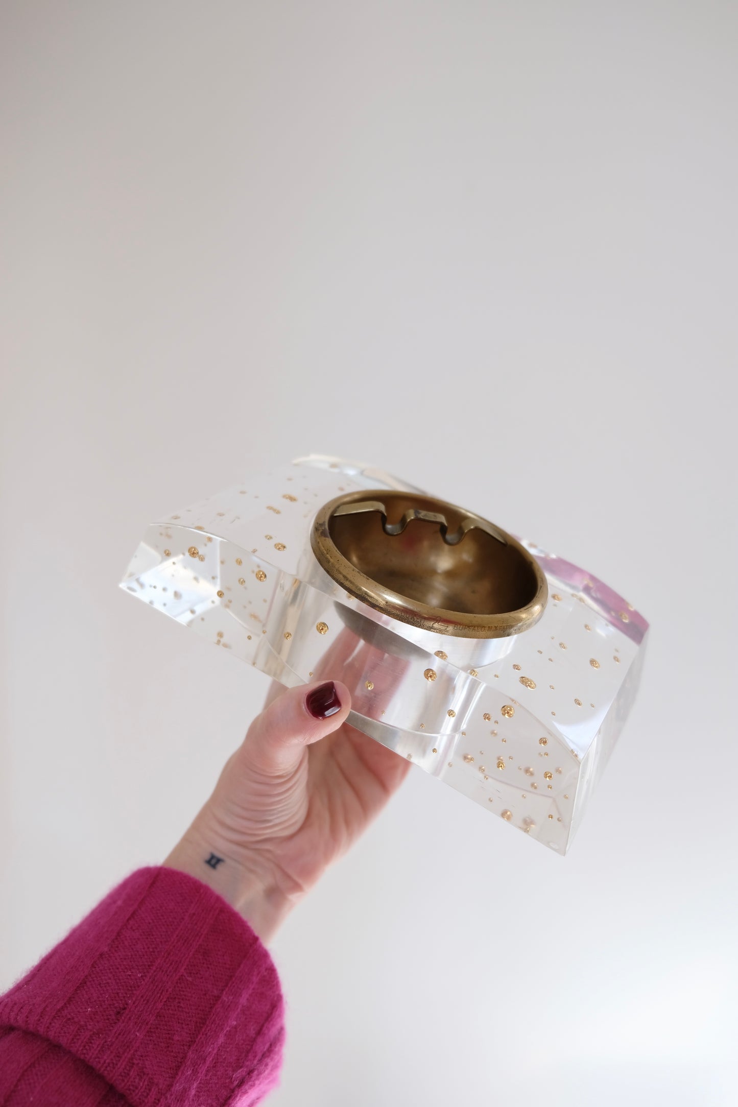 MCM Lucite Ashtray with Brass Insert