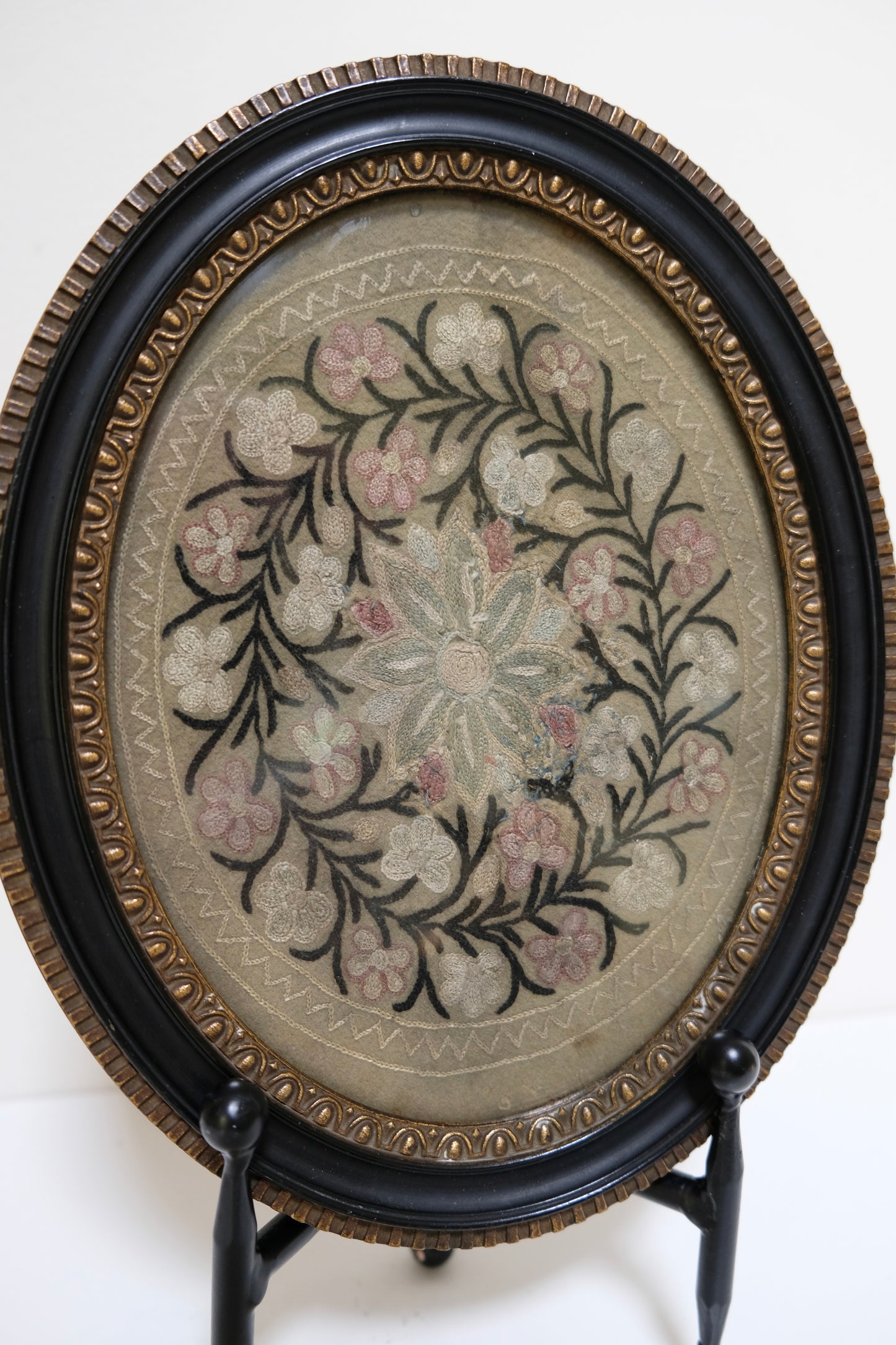 19th-Century Framed Crewel Embroidery