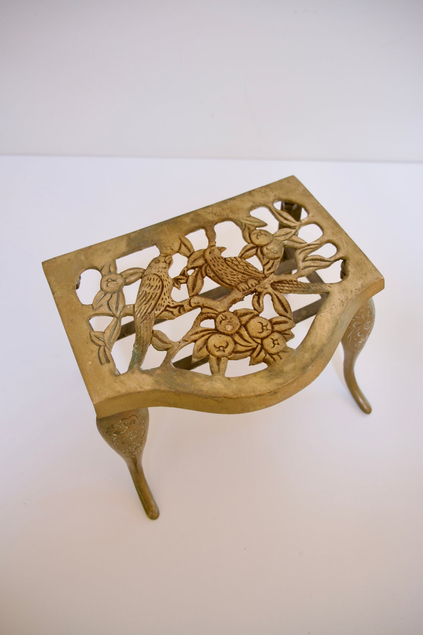 Small Brass Footman Stand With Birds