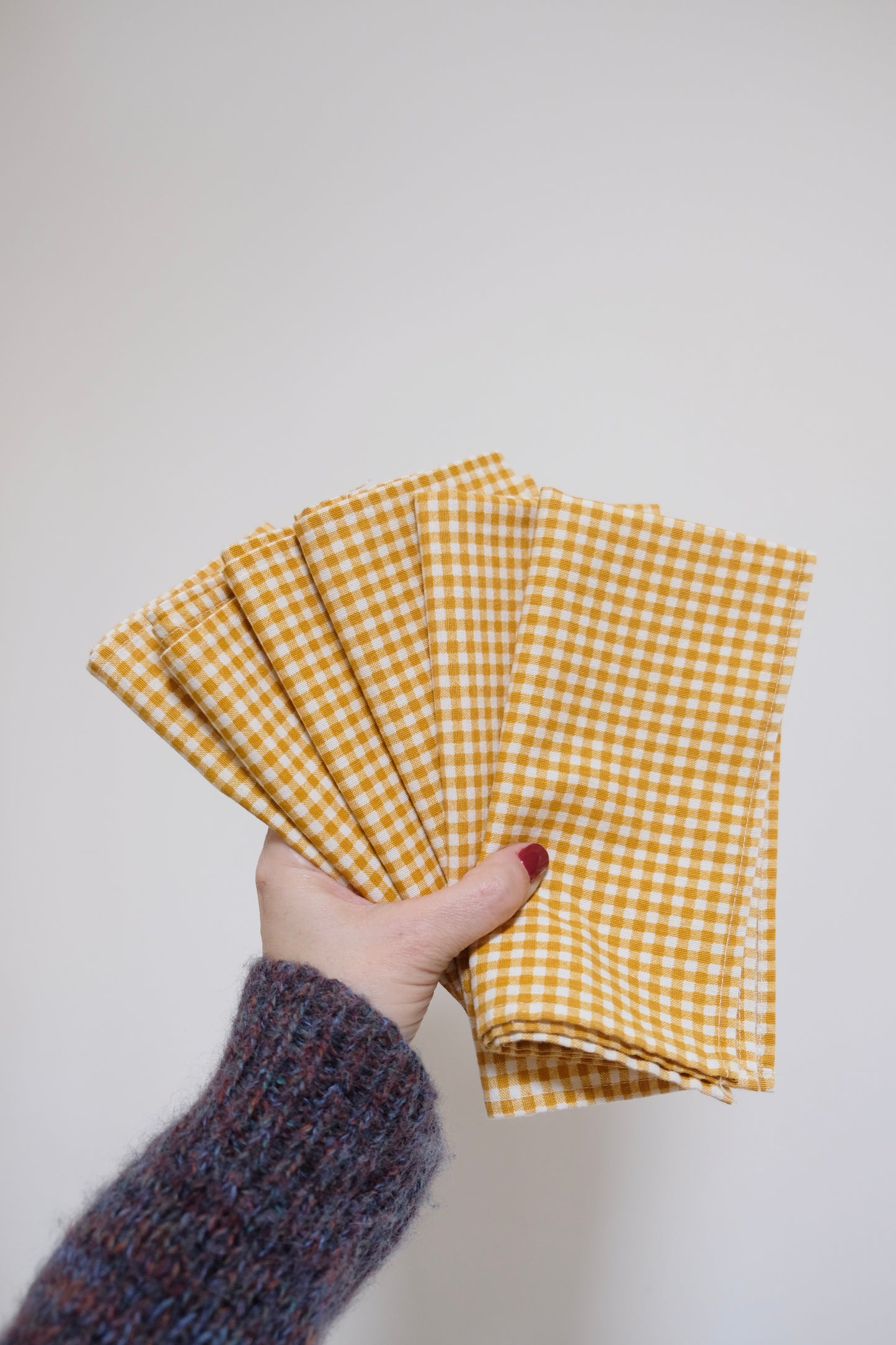 Vintage Yellow and White Gingham Cotton Napkins (6)