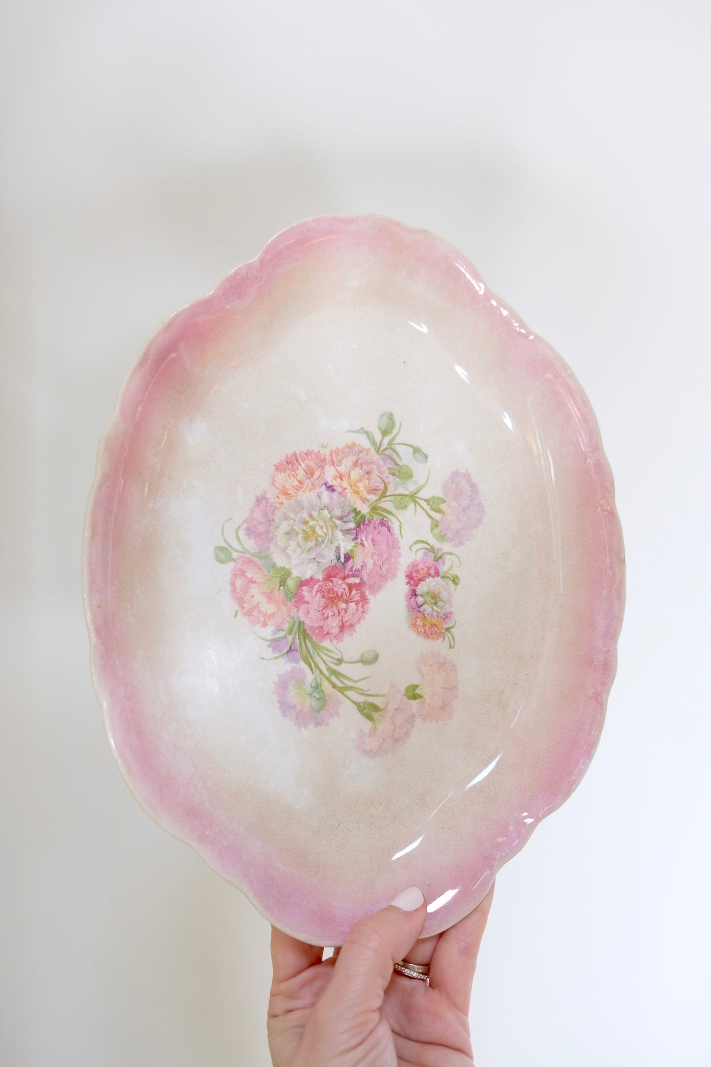 Vintage Porcelain Pink Floral Platter
