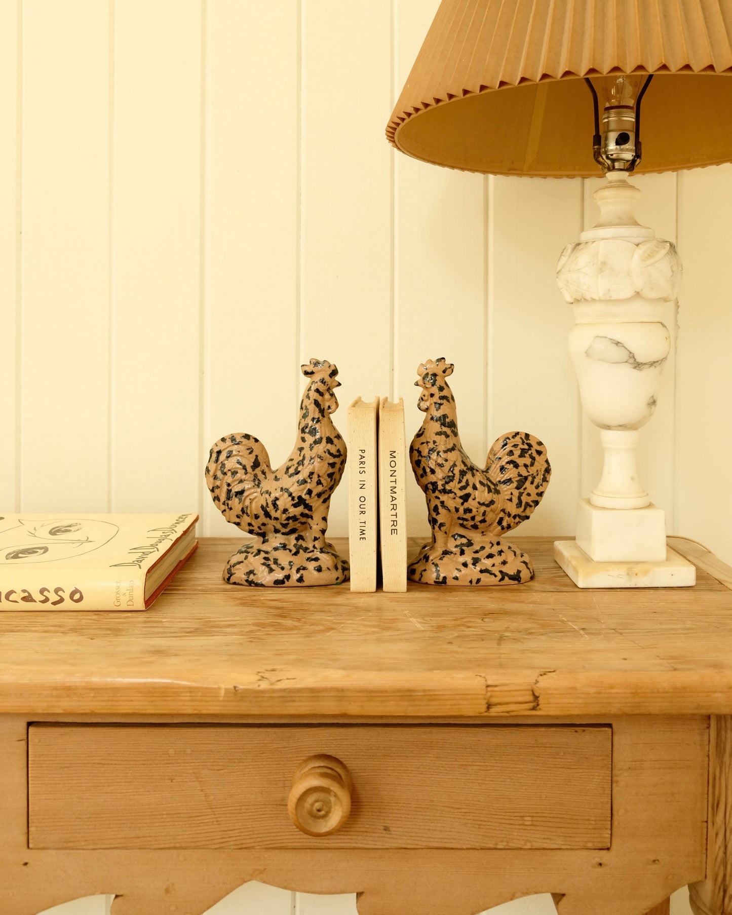Pair of Vintage Spotted Glazed Roosters