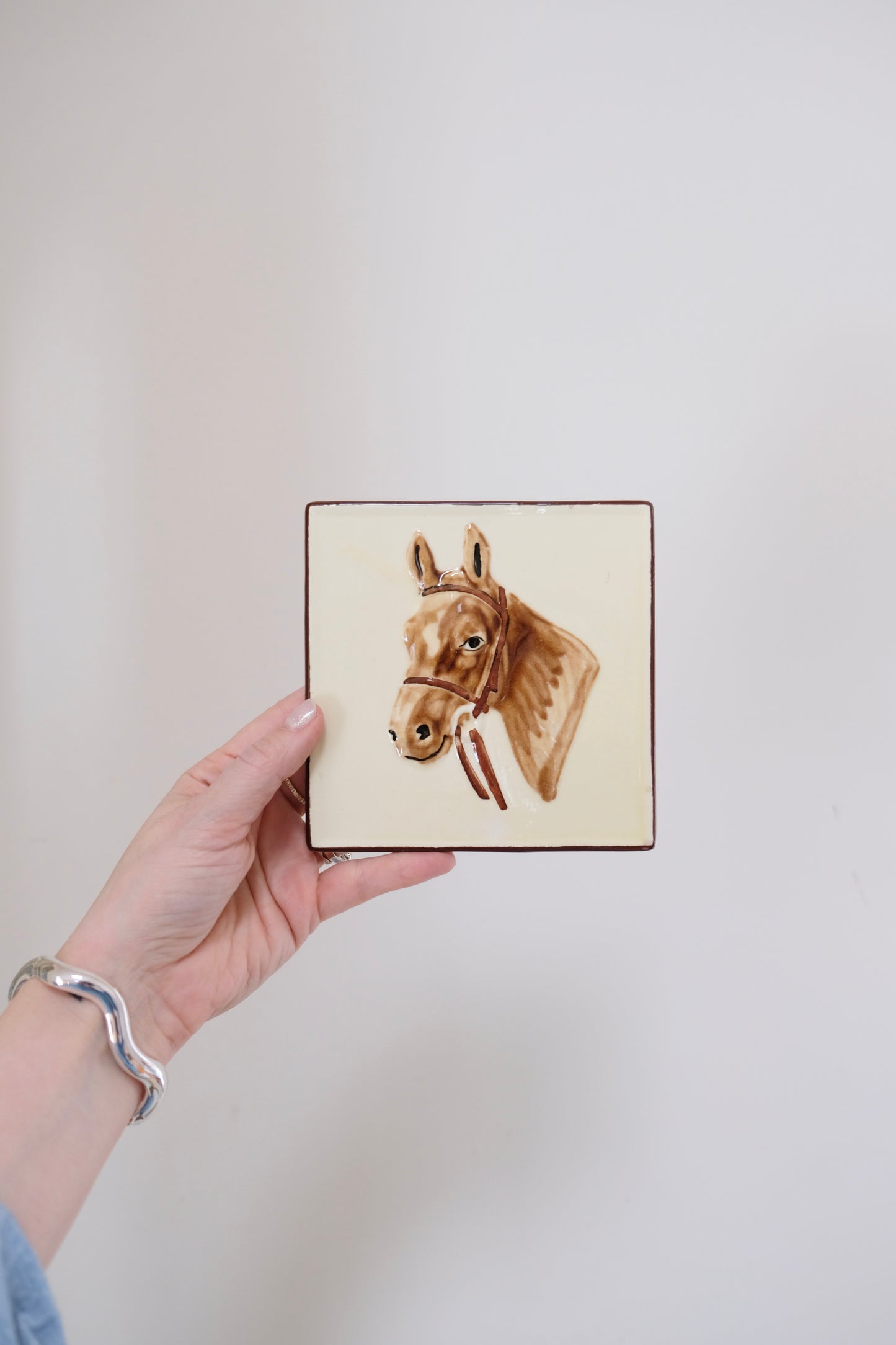 Vintage Hand-Painted Ceramic Horse Tile