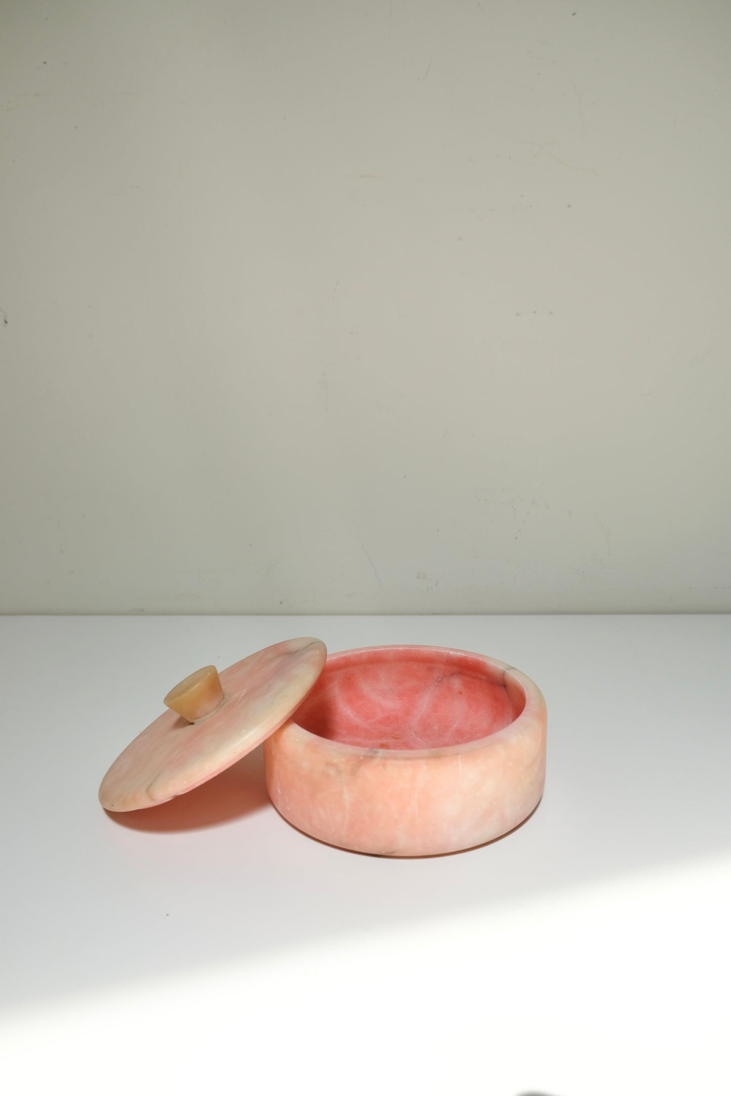 Vintage Pink Alabaster Lidded Trinket Dish