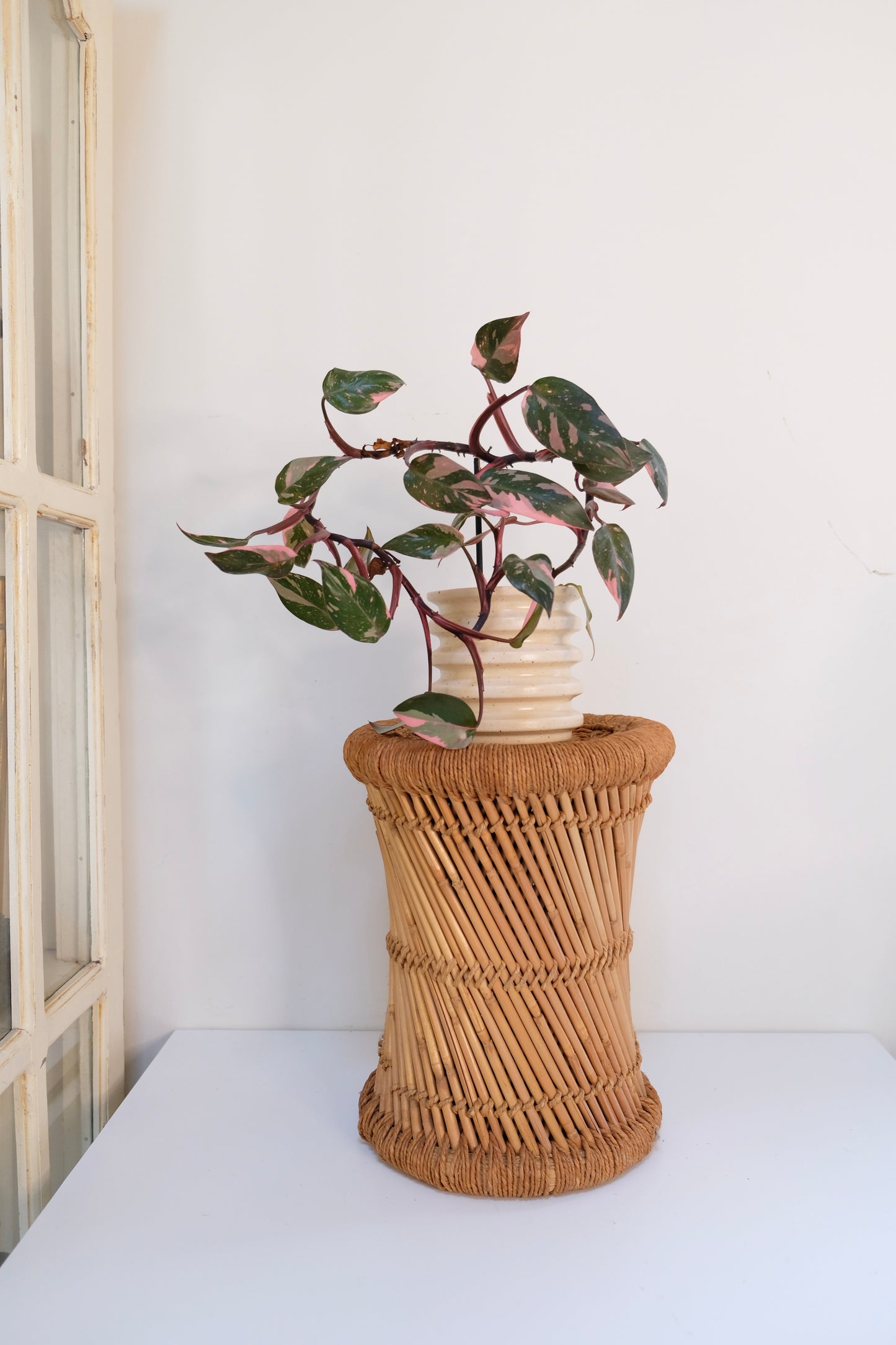 Vintage Jute Wicker Pencil Reed Bamboo Stool/Stands