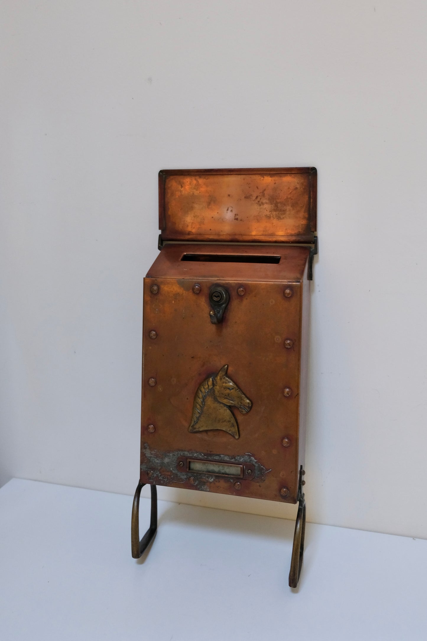Vintage Copper Horse Mailbox with Keys
