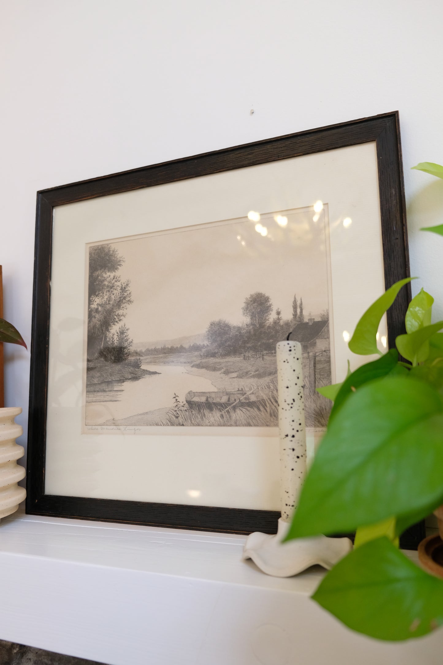 Vintage Etching Titled “Where Memories Linger”