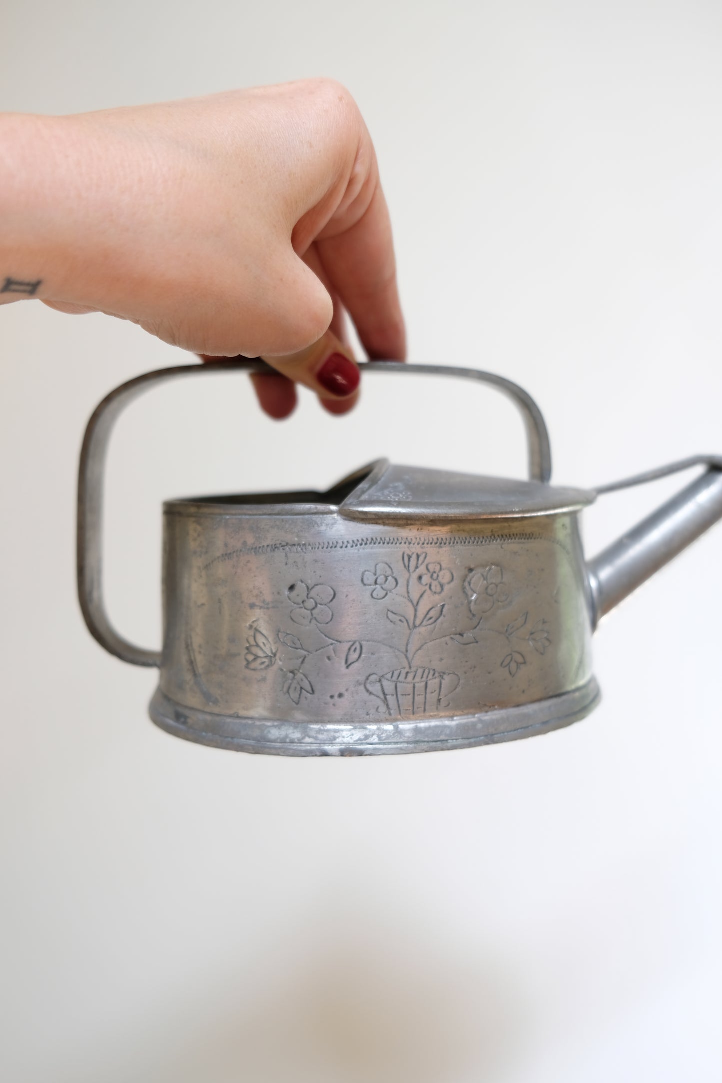 Antique Solid Pewter Italian Watering Can