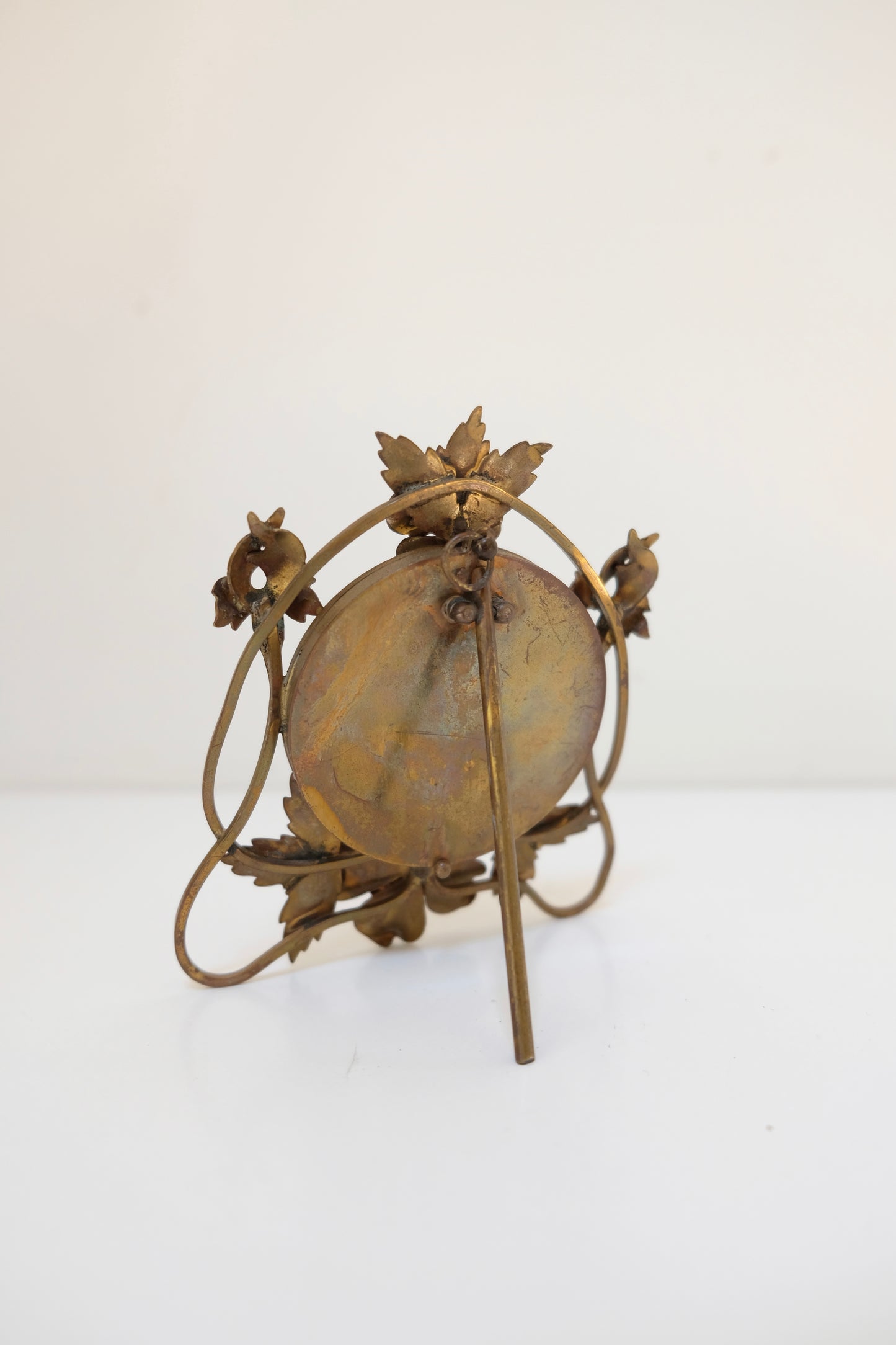 Antique Art Nouveau Brass Flower Photo Frame with Original Photo