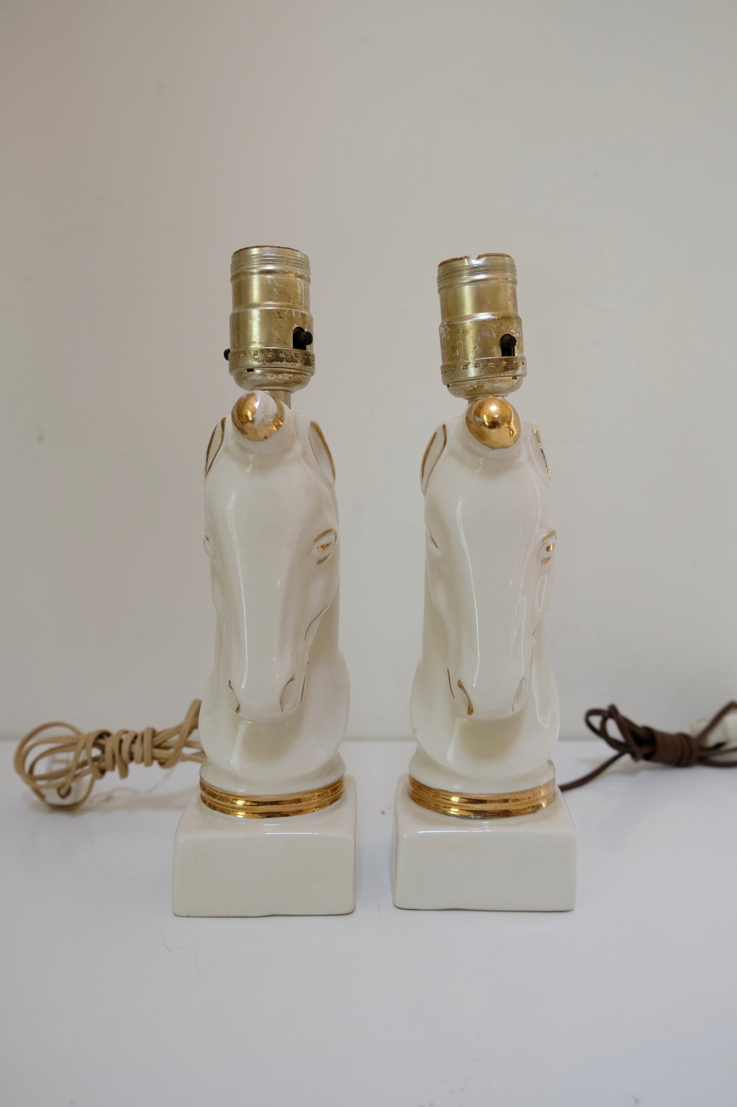 Pair of Vintage Ceramic Horse Head Lamps