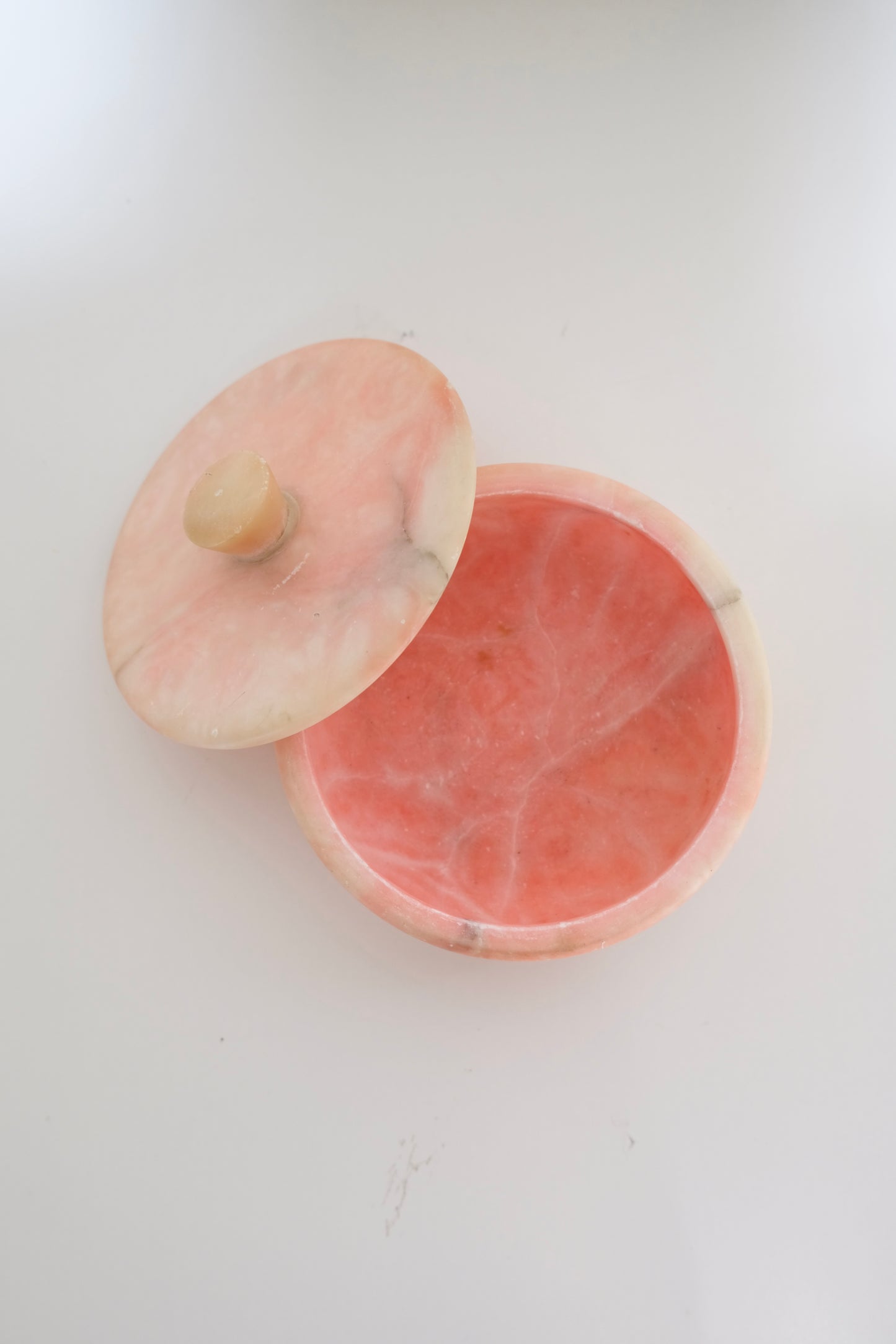 Vintage Pink Alabaster Lidded Trinket Dish