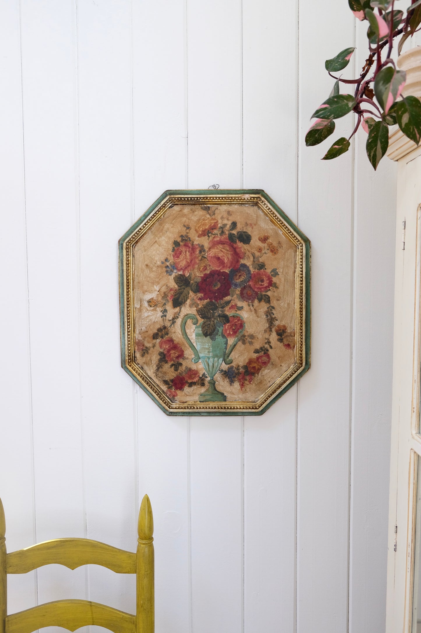 Vintage Octagonal Floral Painting
