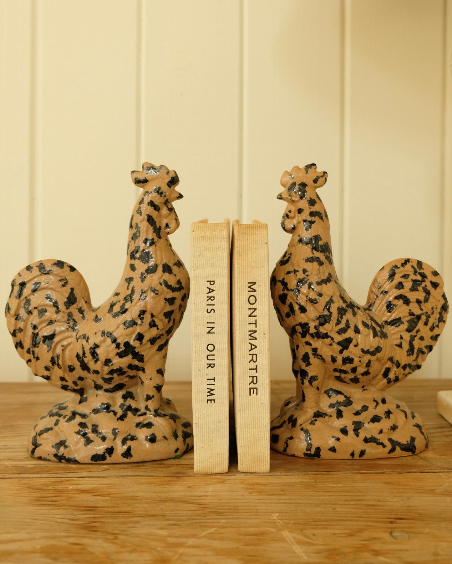 Pair of Vintage Spotted Glazed Roosters