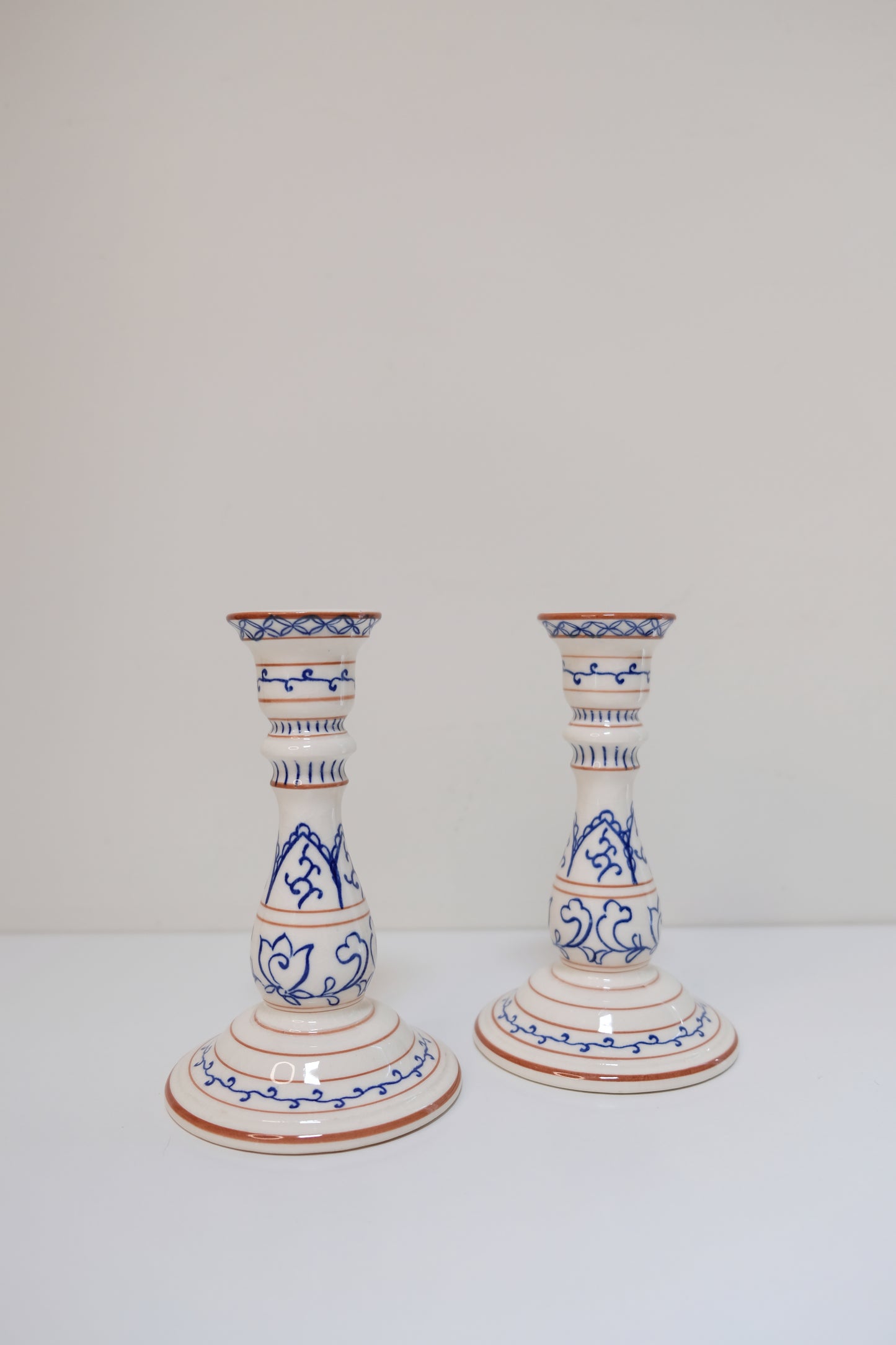 Pair of Tiffany & Co Blue and White Ceramic Candle Holders