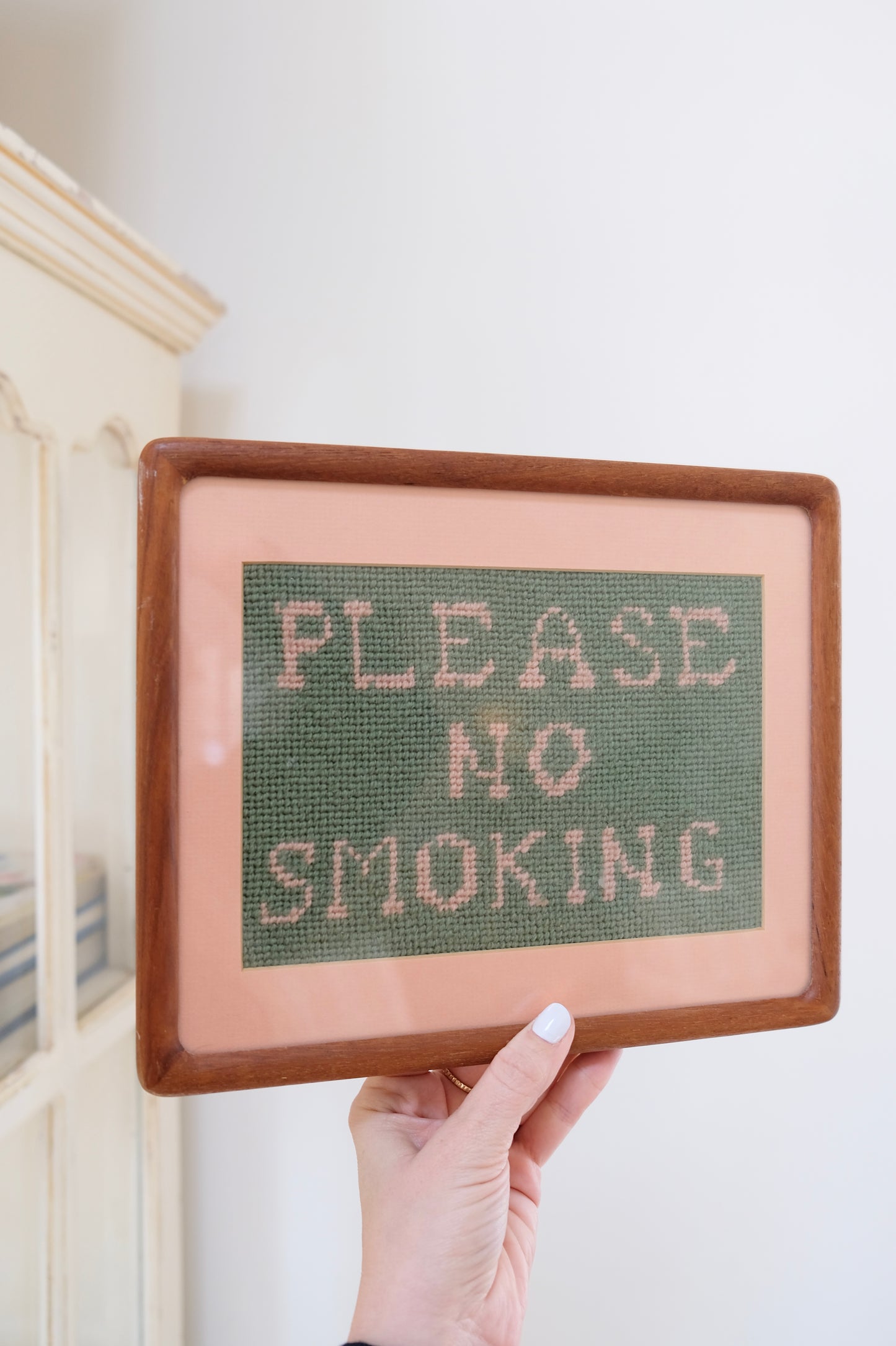 Vintage “Please No Smoking” Stitched Sign