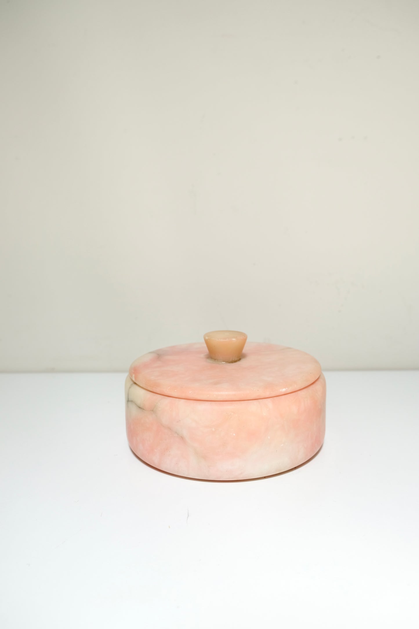 Vintage Pink Alabaster Lidded Trinket Dish