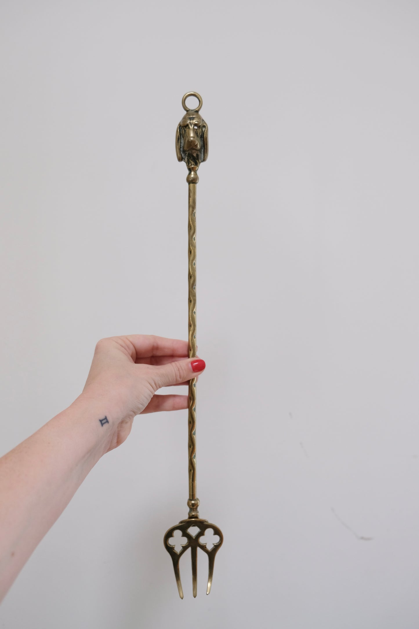 Antique Brass Toasting Fork with Dog Handle