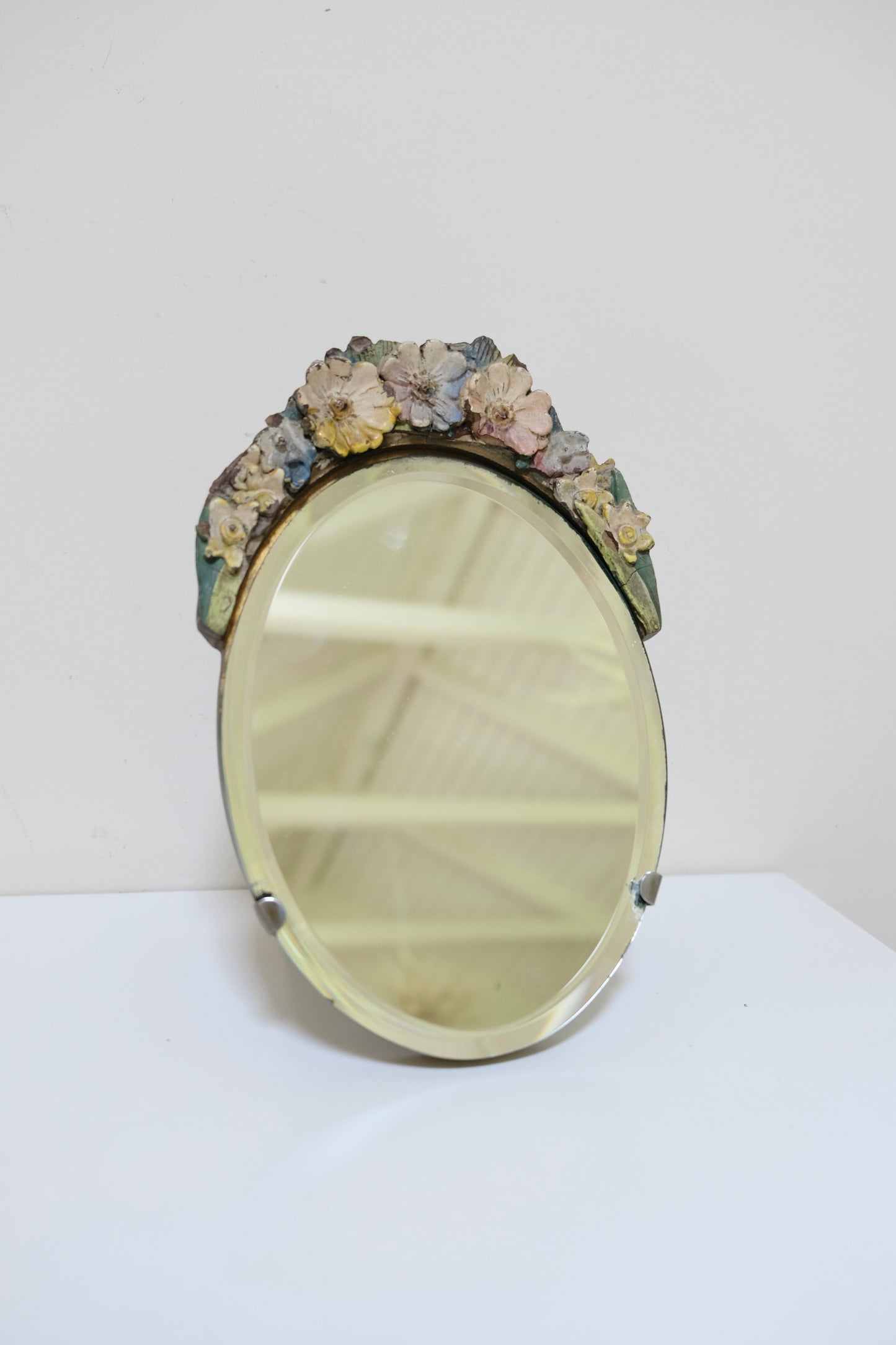 Vintage or Antique Floral Barbola Mirror