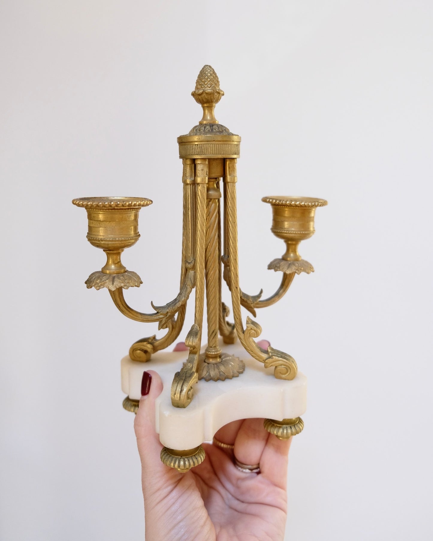 Pair Antique French Gilt Bronze Candelabras with Marble Base