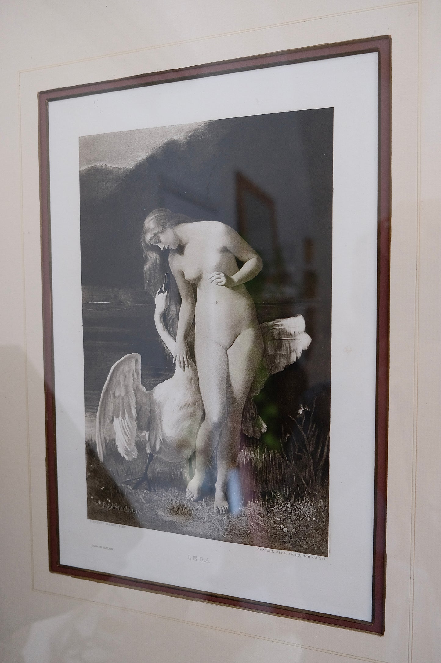Gorgeous Framed Antique Print of Leda and the Swan by Tony Robert-Fleury