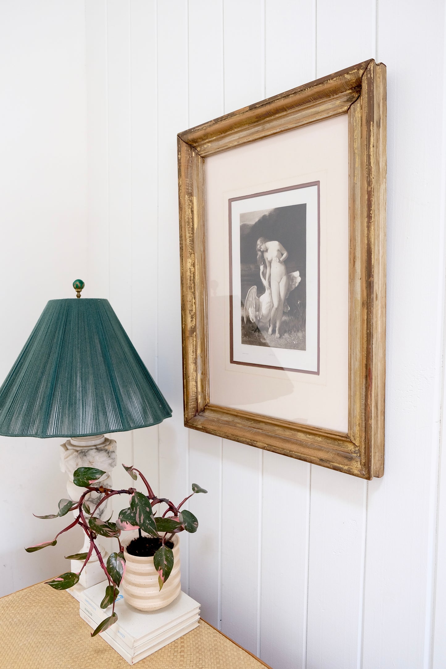 Gorgeous Framed Antique Print of Leda and the Swan by Tony Robert-Fleury