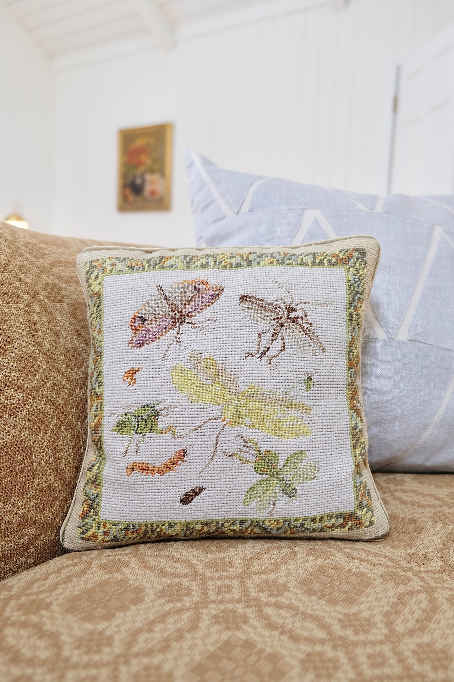 Adorable Vintage Needlepoint Springtime Pillows