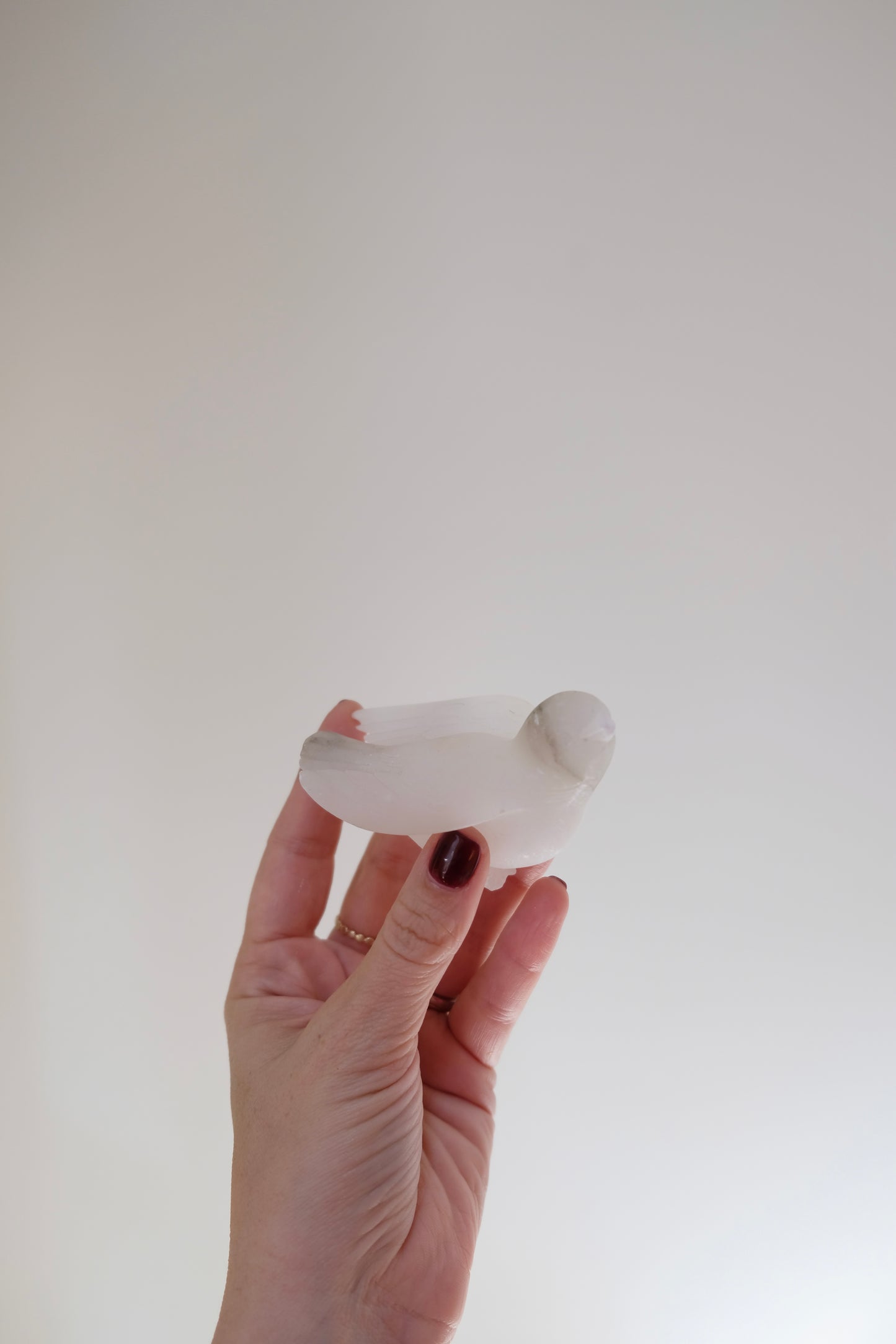 Small Alabaster Birdbath with one alabaster bird
