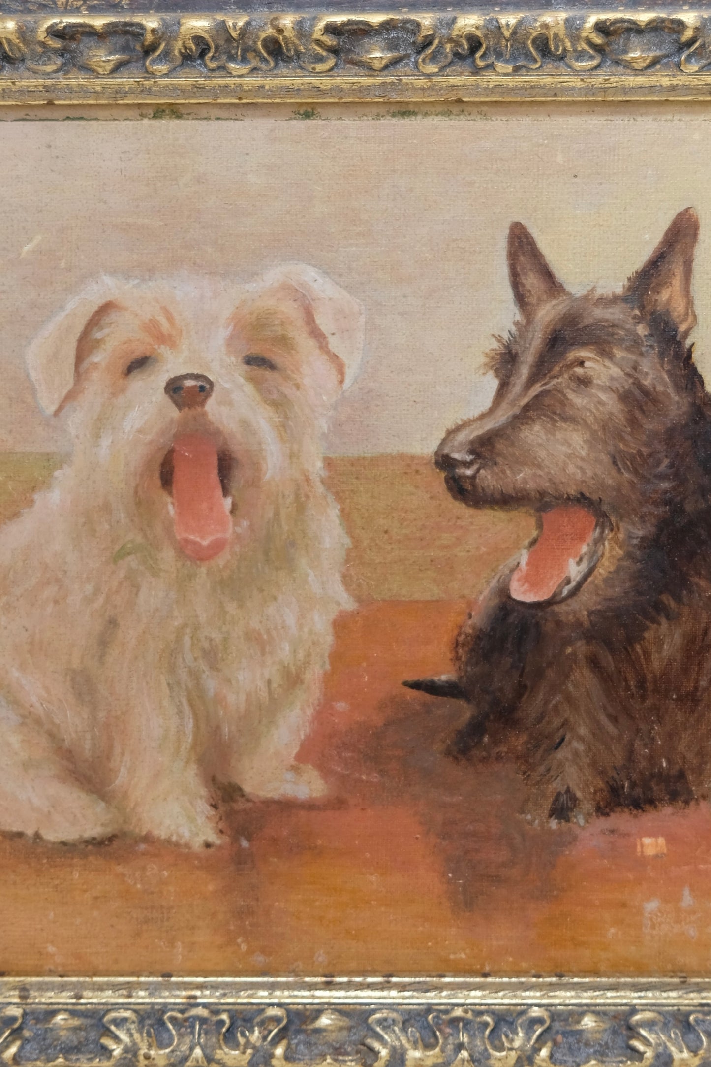 Antique Painting of Two Adorable Pups
