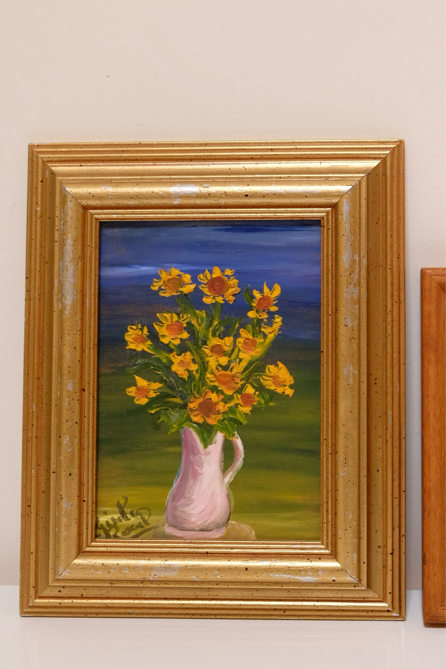 Vintage Framed Sunflower Oil Painting