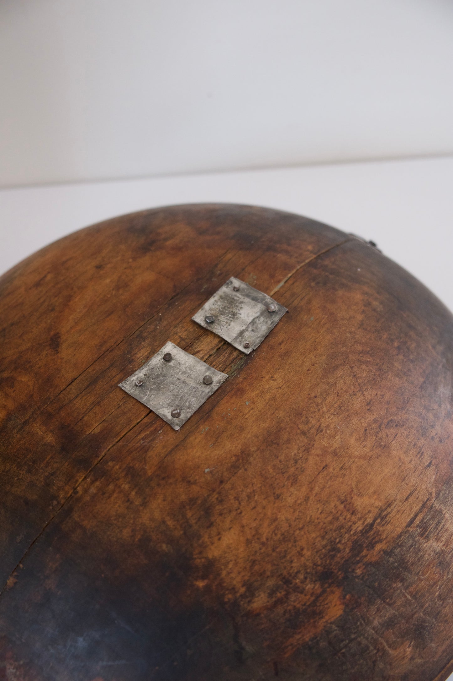 Antique Reinforced Hand Turned Wooden Bowl