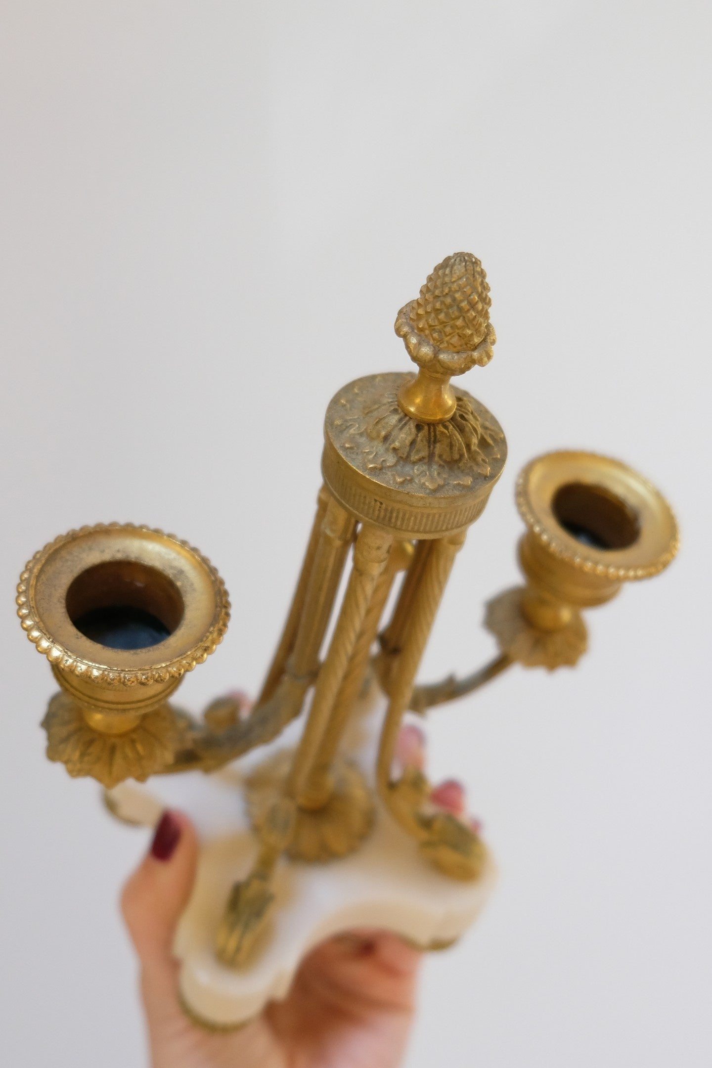 Pair Antique French Gilt Bronze Candelabras with Marble Base