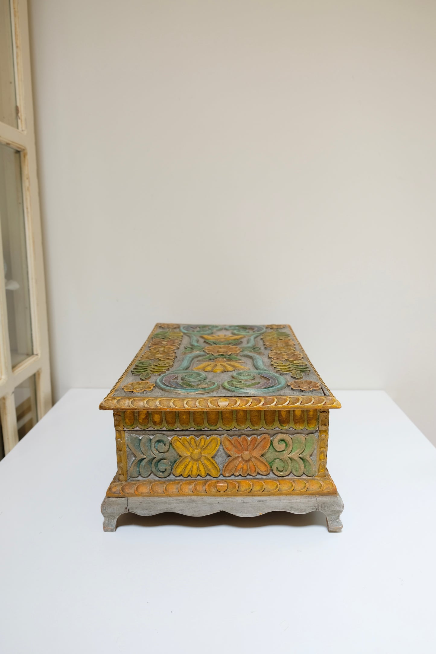 Hand-carved Floral Wooden Box
