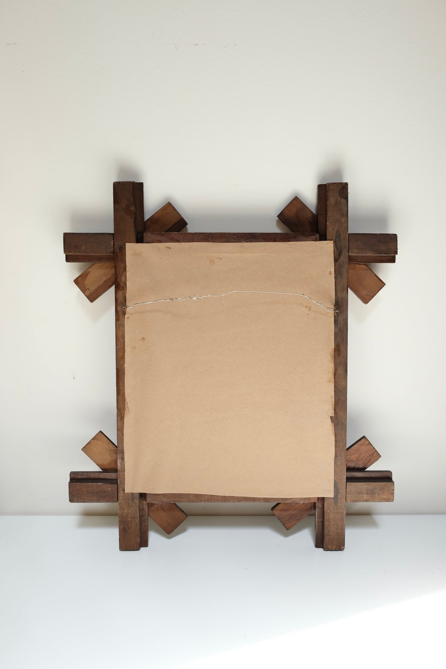 Large Antique Wooden Tramp Art Mirror