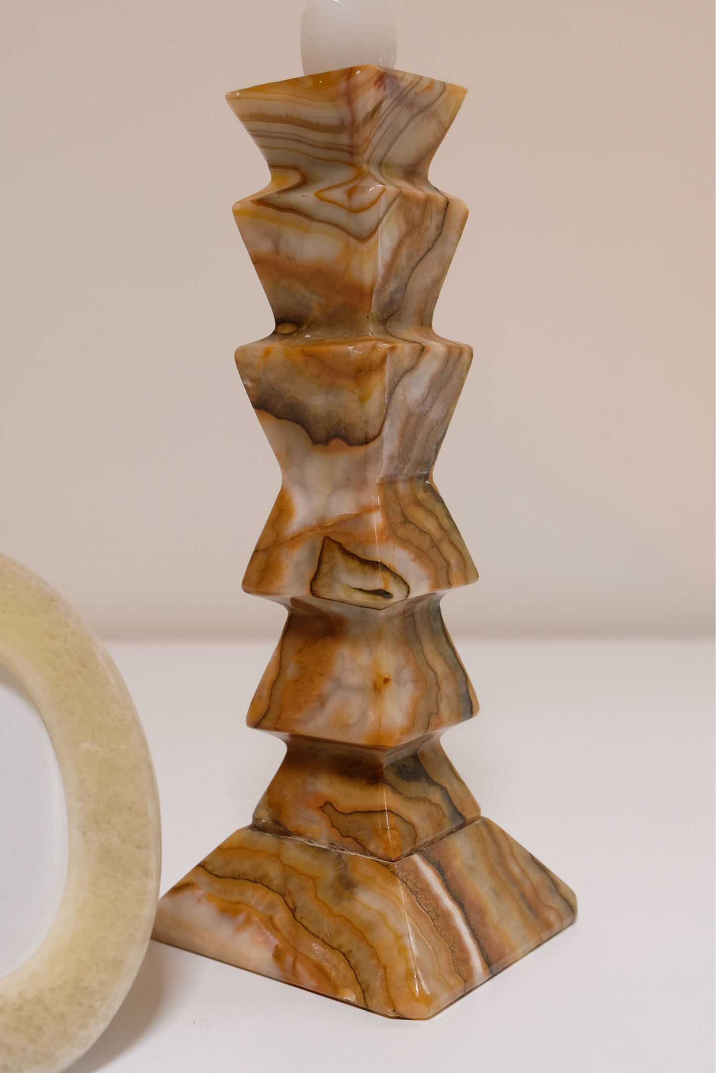 Vintage Geometric Onyx Candlestick Holder.