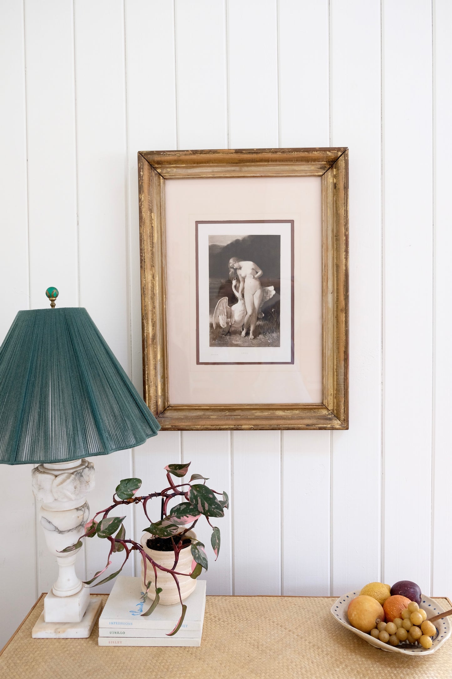 Gorgeous Framed Antique Print of Leda and the Swan by Tony Robert-Fleury
