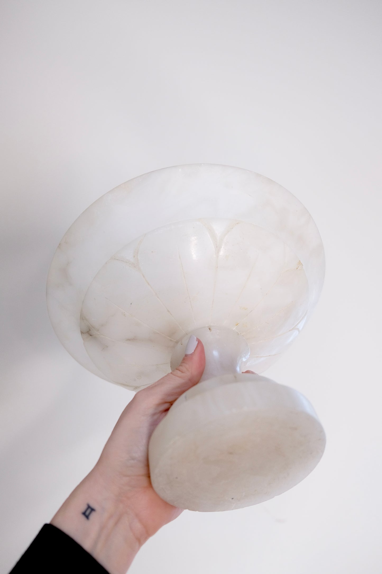 Large Alabaster Carved Compote