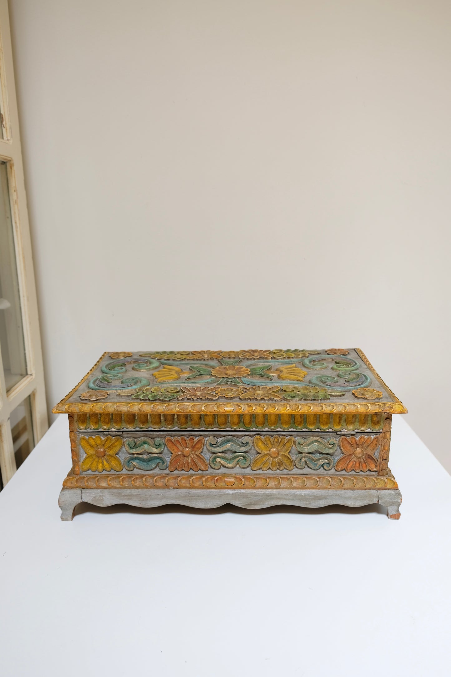 Hand-carved Floral Wooden Box