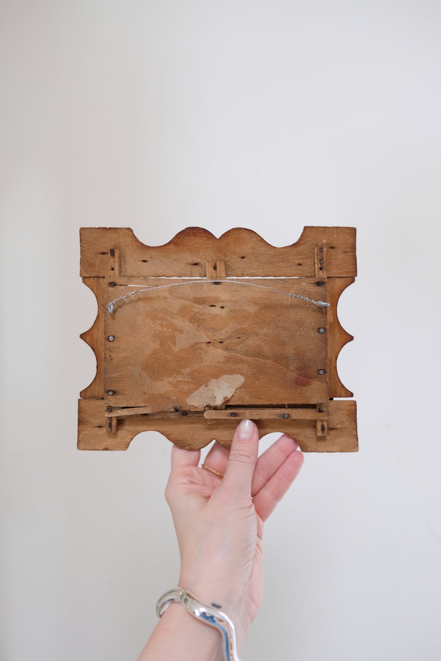 Antique Tramp Art Carved Wood Double Frame