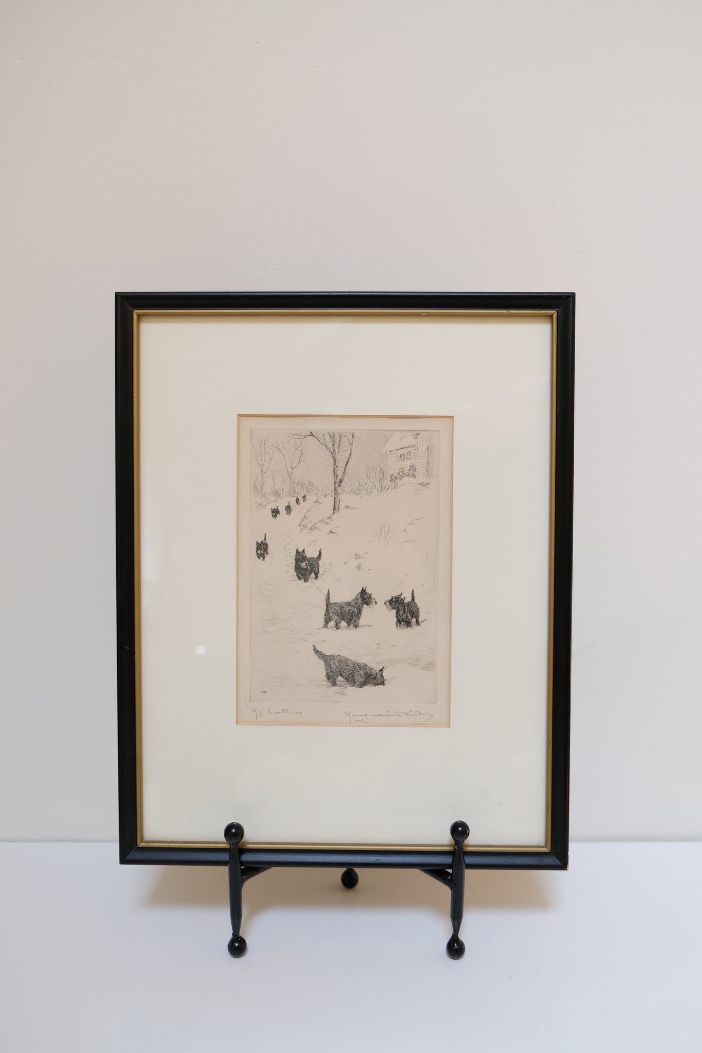 Original Artist’s Proof Etching Titled “My Scotties” by Marguerite Kirmse (1885-1954)