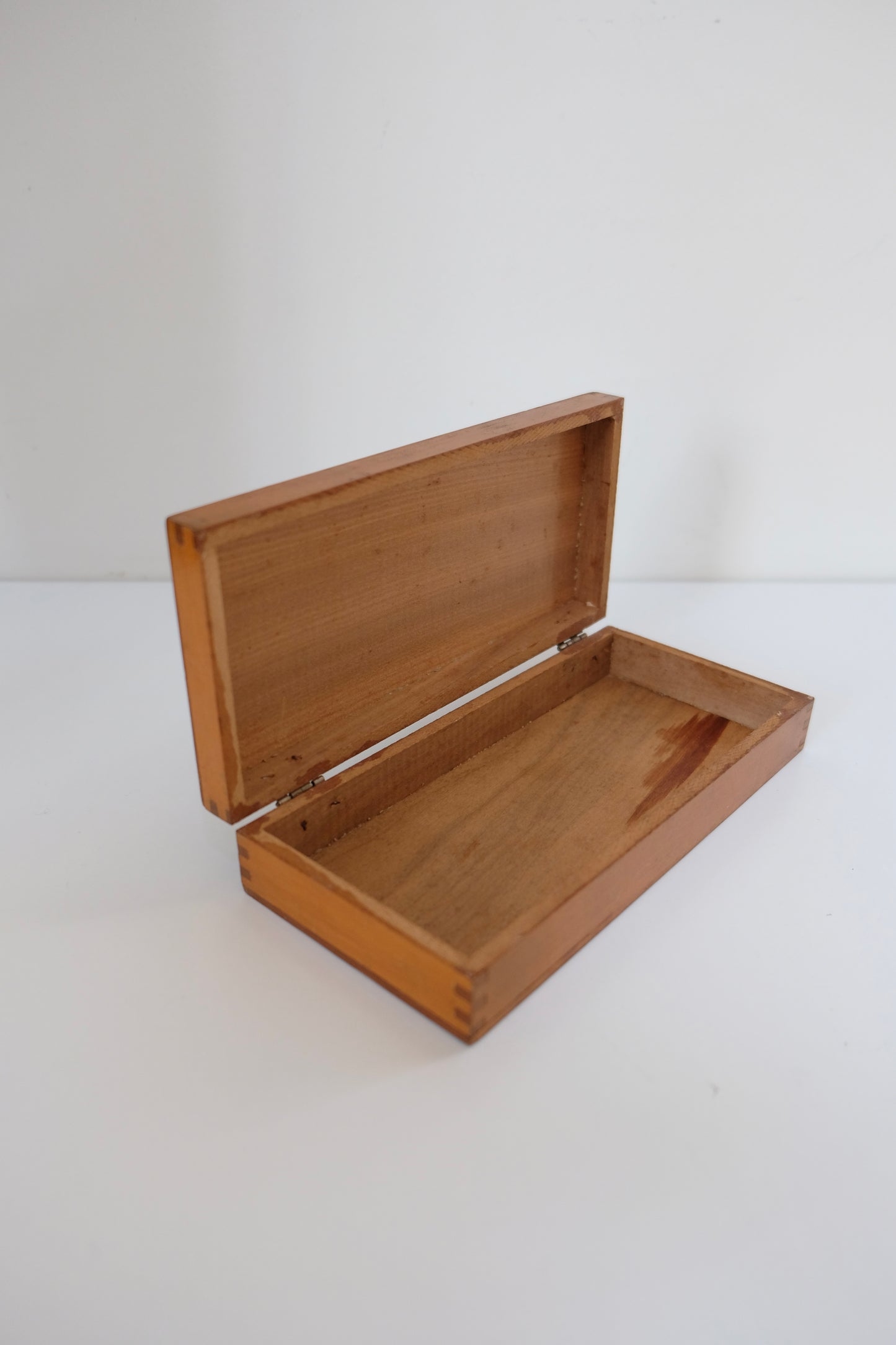 Hand Painted and Signed Antique Wooden Pencil Box with Birds