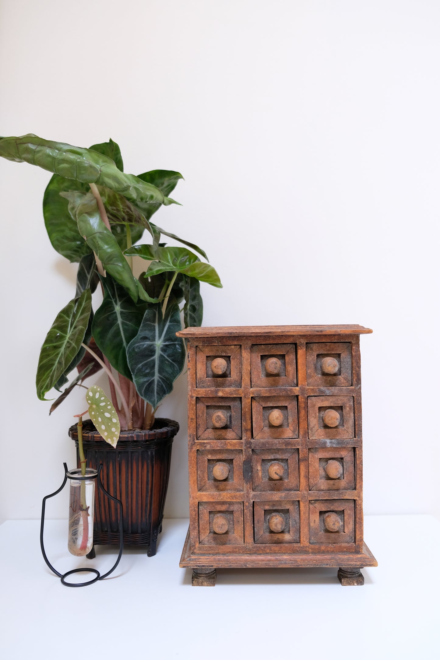 Vintage Hand-Carved Apothecary Footed Dresser