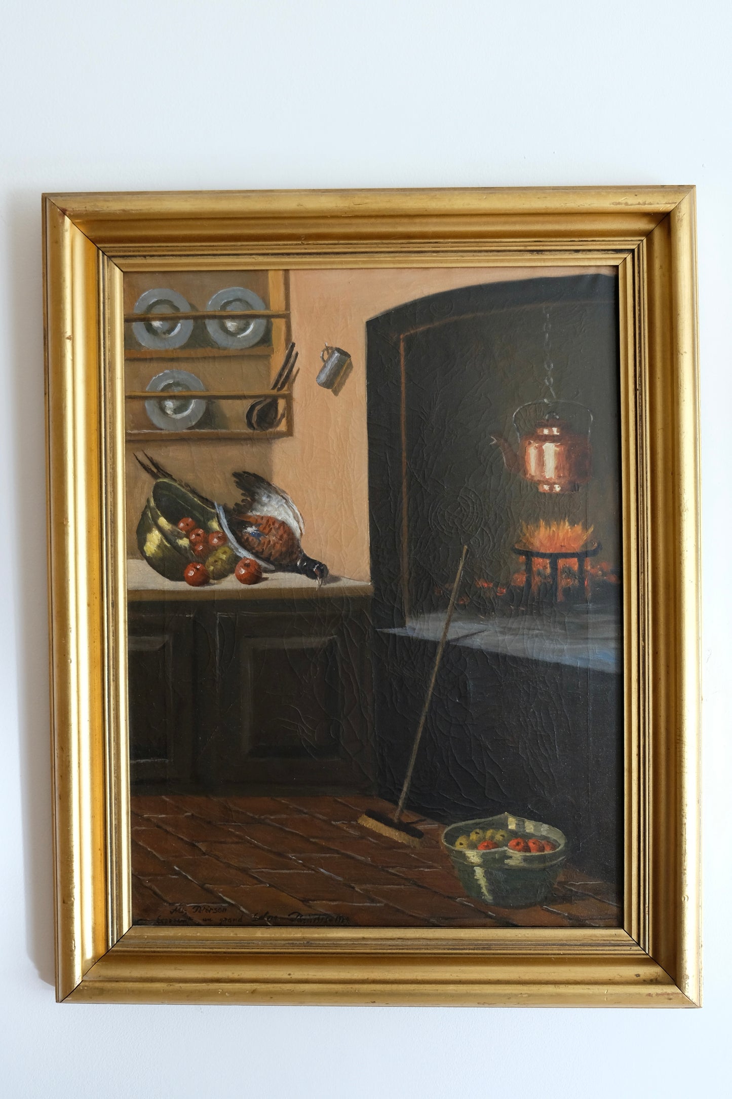 Kitchen Interior Oil Painting by Danish artist Albert Petersen (1875-1957)