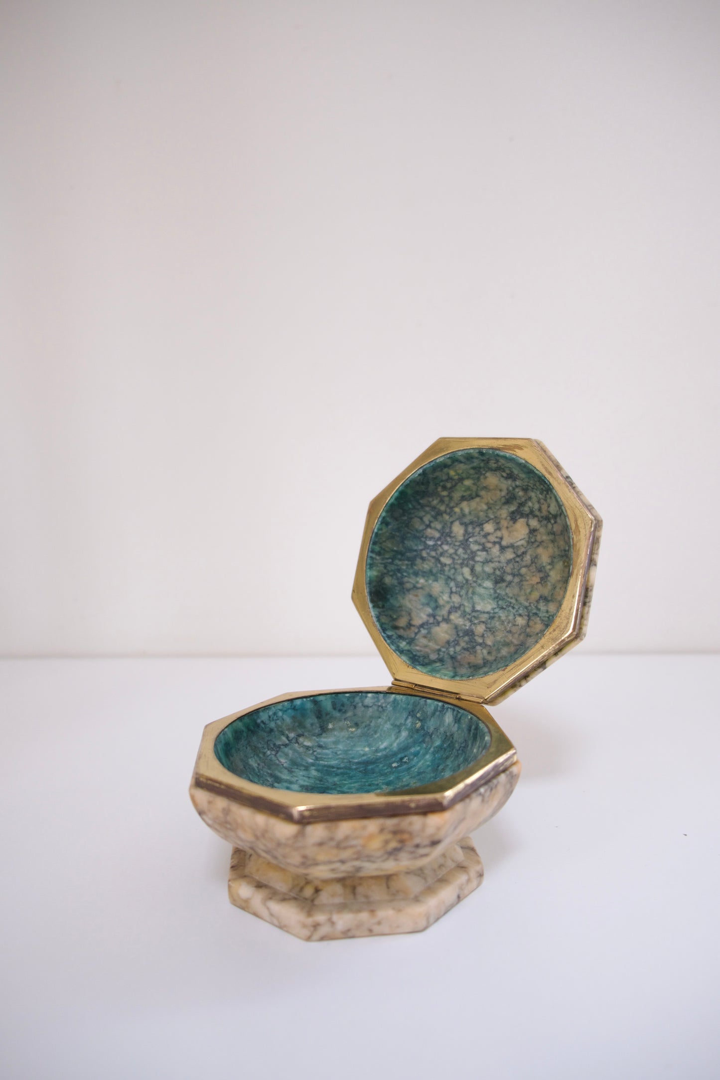 Vintage Octagon Alabaster Jewelry Casket