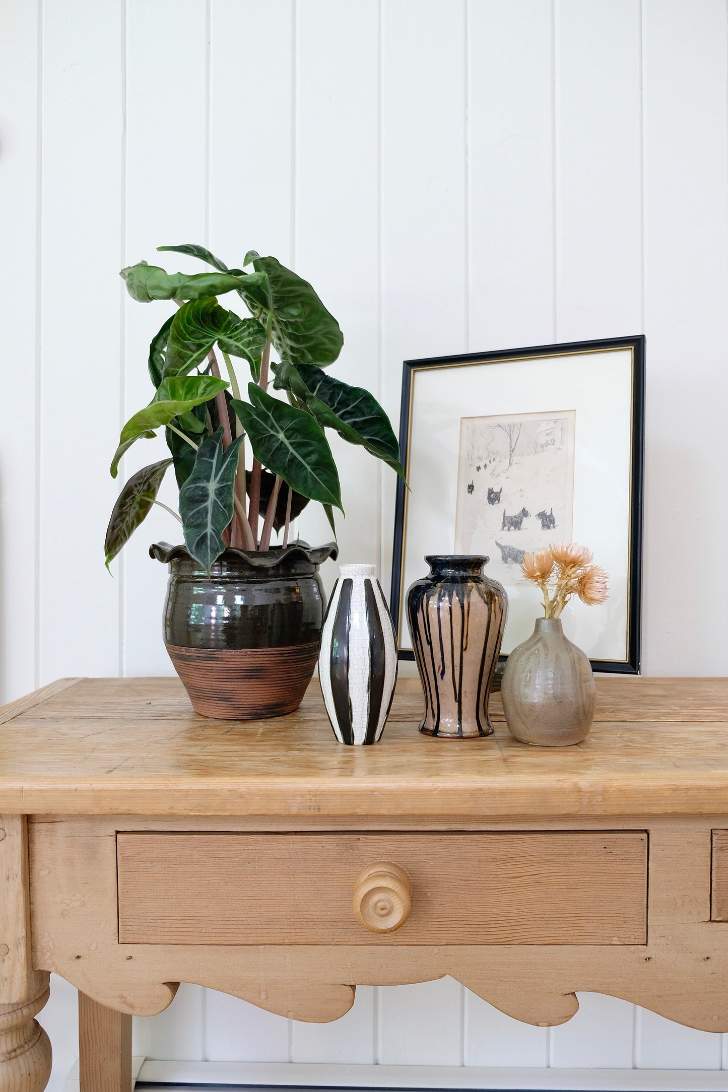 Skinny Black and White Crackled Bud Vase