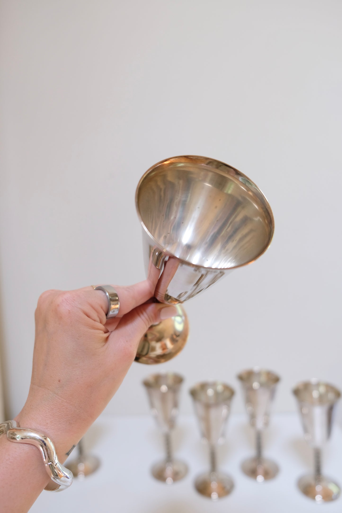 Set of Six Silver Plated Goblets, Sevilla Spain